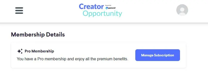 The screenshot shows the 'Membership Details' page, indicating the user has a 'Pro Membership' and can manage their subscription.