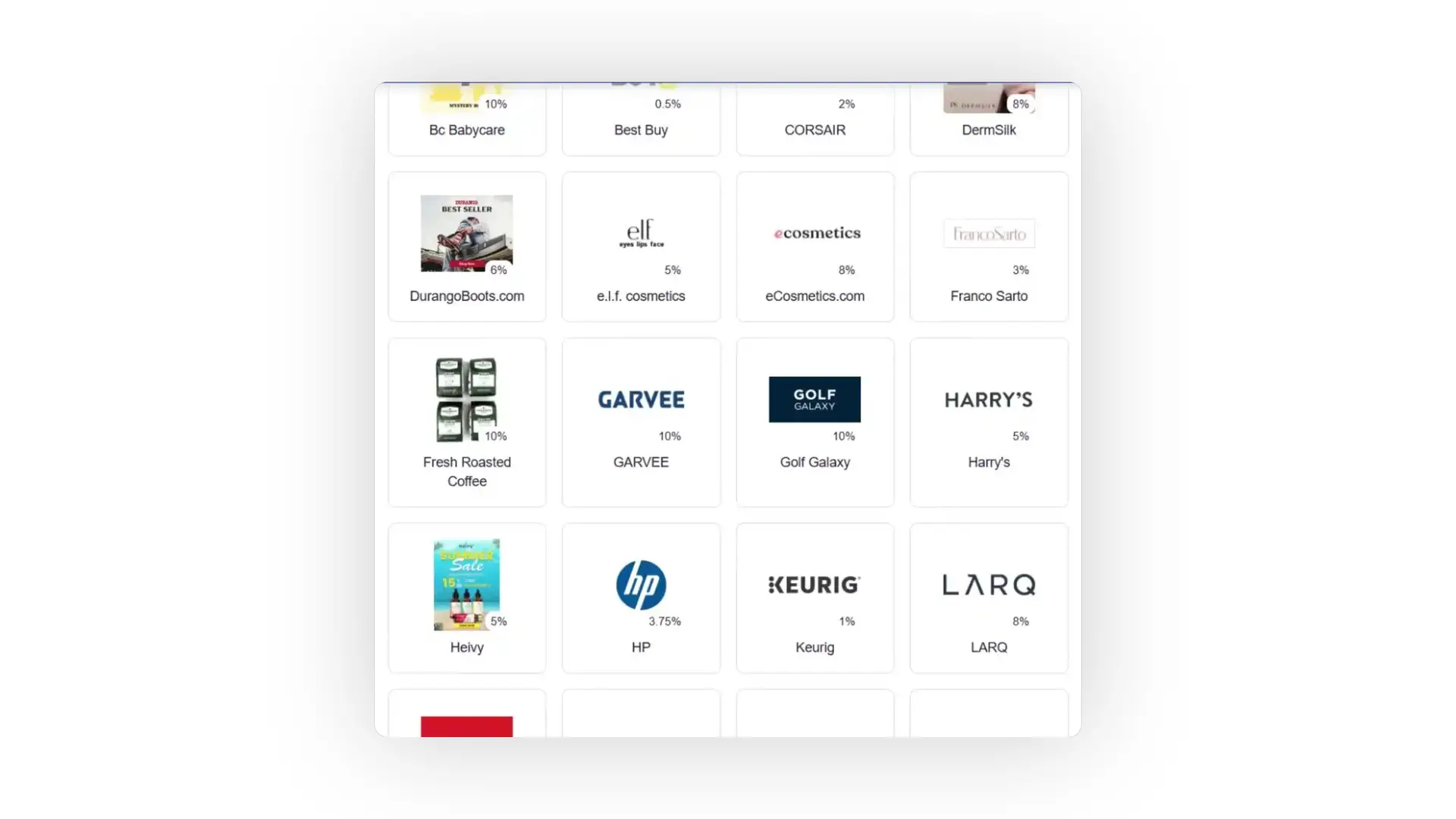 The screenshot displays the home screen of the partnrUP platform, showcasing featured affiliate partners with their respective commission percentages.
