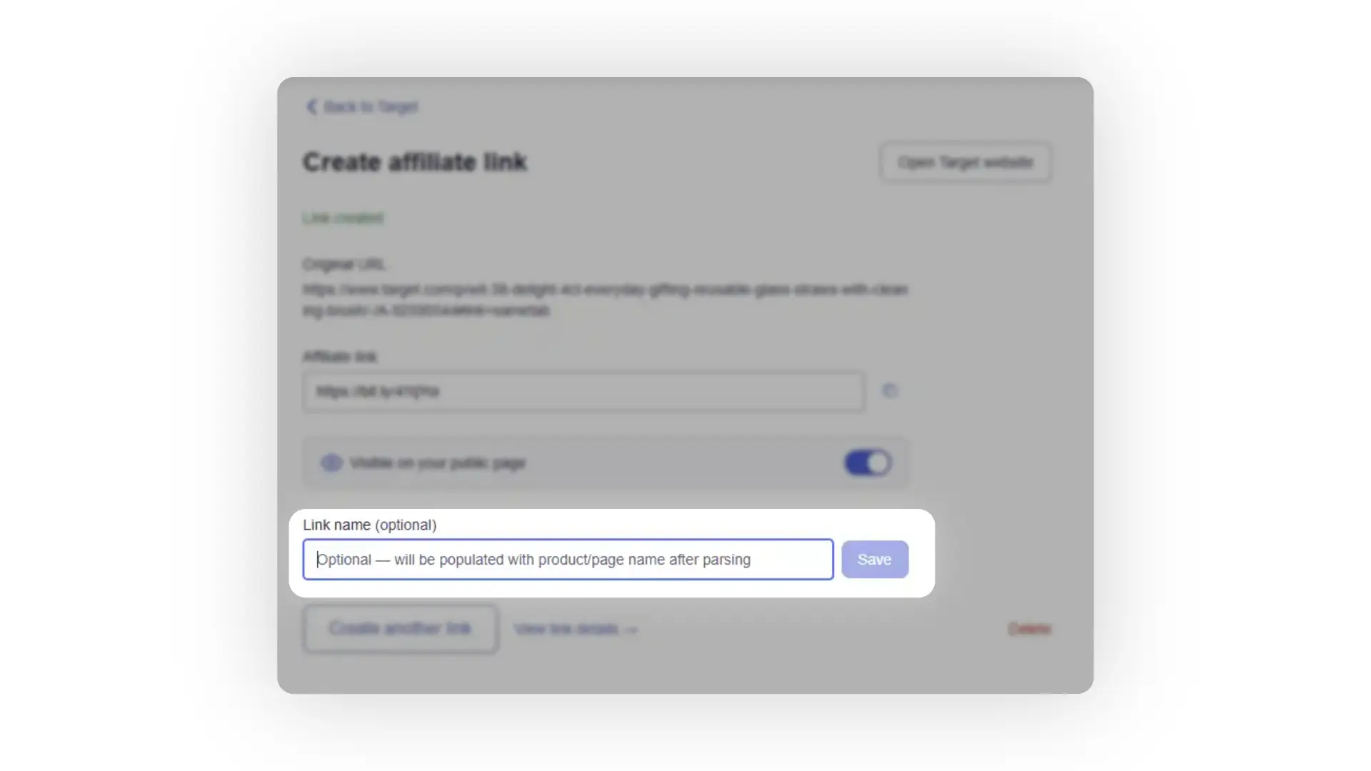 Create affiliate link screen in partnrUP for Creators showing link creation and management options.