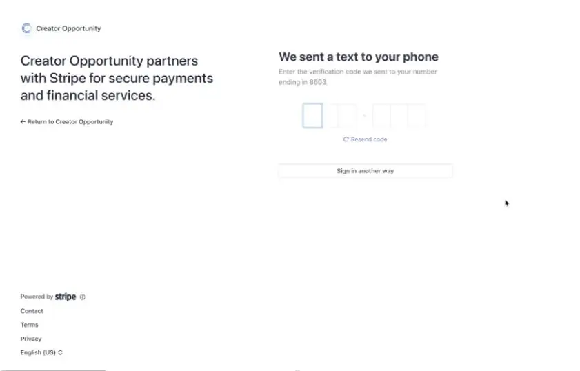 The screenshot shows a verification step where the user is prompted to enter a code sent to their phone to verify their identity.
