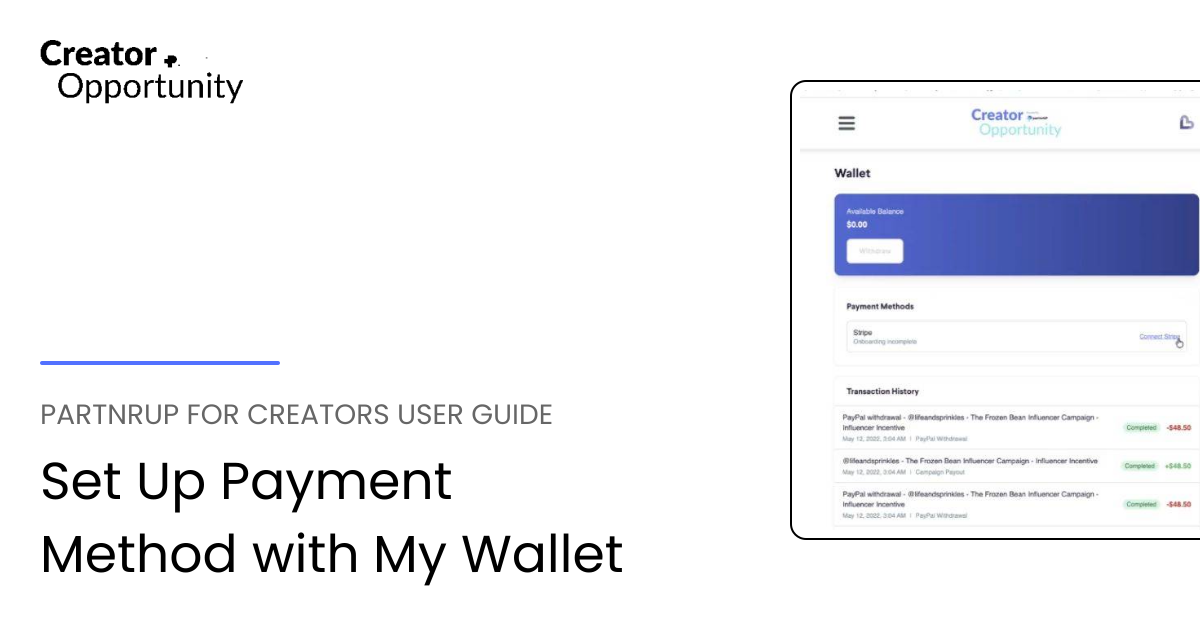 Set Up Payment Method with My Wallet | partnrUP for Creators User Guide